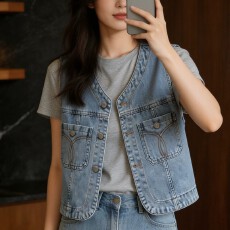 批发大码2026夏季新款洋气气质牛仔马甲女休闲简约风时尚百搭无袖上衣