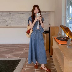 批发短袖牛仔套装裙女<b class='q'>夏</b>薄款2026超火减龄气质高级感半身裙一整套爆款