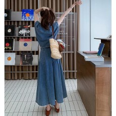 批发港风复古牛仔短袖衬衫半身裙两件套女<b class='q'>夏</b>季2026新款炸街流行一整套