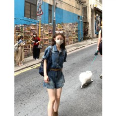 批发复古时尚<b class='q'>连体</b>牛仔衣女夏季休闲百搭牛仔短裤
