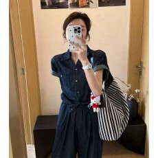 批发老钱风夏季新款洋气时尚减龄2026牛仔短袖<b class='q'>套装</b>衬衫休闲直筒两件套