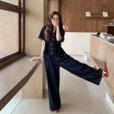 批发复古气质牛仔<b class='q'>套装</b><b class='q'>女</b>2026新款夏日松弛感穿搭短袖上衣阔腿裤<b class='q'>两件</b>套