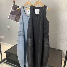 批发中长款花苞裙<b class='q'>连衣裙</b>女牛仔背心裙