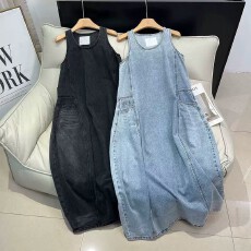 批发港风漂亮牛仔背带<b class='q'>连衣裙</b>女夏薄款超火好看减龄工装背心裙连身长裙