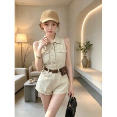批发工装牛仔小个子套装女<b class='q'>夏</b>季复古时尚高级感显瘦无袖马甲短裤两件套