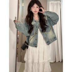 批发小个子韩系巨好看蓝色正肩牛仔外套女士2026新款<b class='q'>百搭</b>通勤夹克开衫