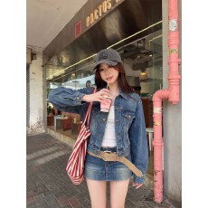 批发美式辣妹套装蓝色复古<b class='q'>牛仔</b>外套女秋季性感短裙<b class='q'>包臀裙</b>半身裙两件套
