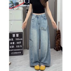 美式复古水洗阔腿工装牛仔裤女夏季2026新款高腰宽松直筒拖地裤子