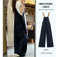 批发美式工装背带牛仔裤女2026夏薄新款小个子显瘦收腰宽松阔腿<b class='q'>连体</b><b class='q'>裤</b>