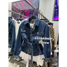 批发韩国东大门秋季新款<b class='q'>韩版</b>复古做旧绑带收腰牛仔长袖<b class='q'>衬衫女</b>夹克上衣
