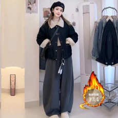 批发超好看加绒牛仔<b class='q'>外套女</b>冬季高级感气质羊羔绒加厚毛领<b class='q'>短</b>款夹克上衣