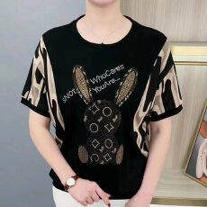 批发纯棉夏季时尚百搭洋气减龄宽松短袖中年妈妈新款气质烫钻圆领T恤