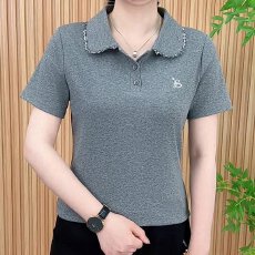 批发纯棉2026<b class='q'>夏</b>季时尚洋气减龄穿搭短袖新款百搭气质翻领修身显瘦T恤