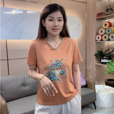 批发原版中空绣直喷印花 兰精棉 大量，V领刺绣纯棉上衣