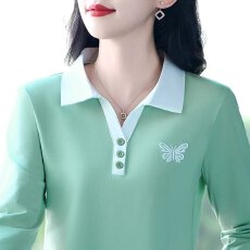 批发【95棉5氨纶日常简约休闲拼接撞色上衣<b class='q'>秋</b>季时尚百搭翻领纽扣长袖