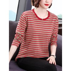 批发纯棉条纹妈妈t恤长袖2025年<b class='q'>春</b>秋新款韩版显瘦遮肚打底衫减龄上衣