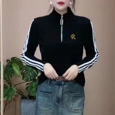批发纯棉<b class='q'>春</b>秋季时尚减龄设计半拉链立领上衣新款百搭简约修身显瘦长袖