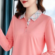 批发纯棉洋气时尚小众设计感格纹翻领上衣<b class='q'>秋</b>季百搭简约气质POLO衫长袖