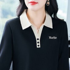 批发纯棉<b class='q'>秋</b>季简约时尚拼接撞色翻领显瘦上衣新款百搭休闲气质POLO长袖
