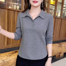 批发纯棉<b class='q'>秋</b>季时尚减龄翻领刺绣薄款上衣新款百搭简约休闲修身显瘦长袖