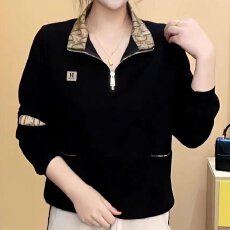 批发纯棉<b class='q'>秋</b>季新款简约休闲拉链立领长袖女士百搭时尚拼接翻领显瘦上衣