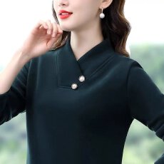 批发【280克双面德绒秋冬季简约通勤长袖中年女士<b class='q'>时尚</b>V领减龄穿搭上衣