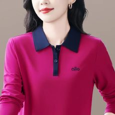 批发【95棉5氨纶潮流时尚拼接撞色翻领上衣秋季<b class='q'>百搭</b>气质刺绣POLO长袖