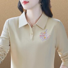 批发【95棉5氨纶新款百搭时尚POLO衫上衣秋季高级感纯色刺绣翻领长袖