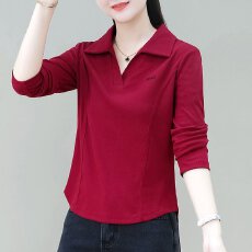 批发92棉8氨纶】女士减龄穿搭修身显瘦上衣<b class='q'>秋</b>季百搭简约休闲翻领长袖