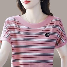 批发【95棉5氨纶】夏装短袖2023新款洋气圆领气质妈妈体恤衫减龄上衣T