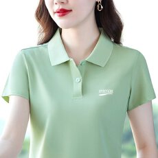 批发95棉5氨纶夏季百搭时尚设计感印花T恤潮流新款气质翻领显瘦短袖