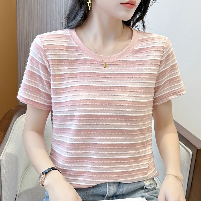 RY1463# 女士新款减龄穿搭短袖夏季简约时尚条纹T恤