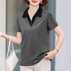 批发棉92氨纶8潮流时尚气质拼色翻领短袖<b class='q'>夏</b>季百搭洋气减龄POLOT恤衫
