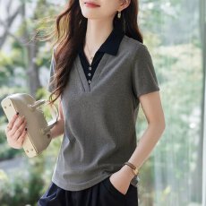 批发棉92氨纶8<b class='q'>夏</b>季百搭洋气减龄POLOT恤衫潮流时尚气质拼色翻领短袖