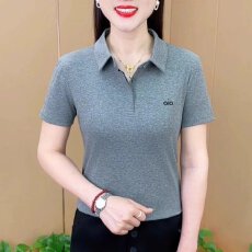 批发95棉5氨纶2026<b class='q'>夏</b>季新款减龄显瘦短袖日常洋气百搭翻领纽扣T恤衫