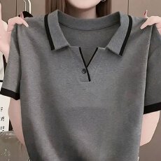 批发92棉8氨纶新款时尚气质POLOT恤衫<b class='q'>夏</b>季百搭洋气拼接撞色翻领短袖