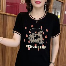 批发95棉5氨纶2026<b class='q'>夏</b>季百搭设计感烫钻圆领短袖新款时尚气质减龄T恤