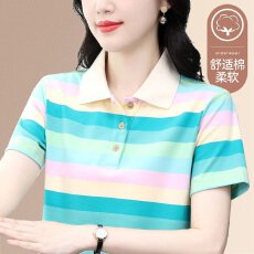 批发【棉95氨纶5潮流时尚拼接撞色翻领短袖<b class='q'>夏</b>季百搭洋气POLO衫条纹T恤