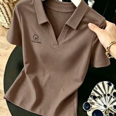批发【棉95氨纶5】女士日常简约百搭气质翻领短袖夏季时尚洋气减龄<b class='q'>T</b><b class='q'>恤</b>