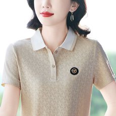 批发【95聚酯纤维5氨纶中年女士夏季时尚洋气减龄气质POLO衫薄款短袖