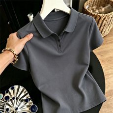 批发【精梳棉95棉5氨纶夏季百搭休闲气质翻领T恤潮流时尚高级纯色<b class='q'>短袖</b>