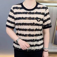 批发聚酯纤维女士日常时髦拼接撞色圆领短袖<b class='q'>夏</b>季洋气减龄T恤衫