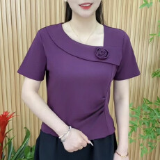 批发8549【精梳棉95棉氨纶5】<b class='q'>夏</b>季百搭洋气斜领短袖日常时尚设计