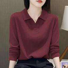 批发【精梳棉95棉5氨纶女士百搭简约休闲翻领上衣春秋季时尚减龄长袖