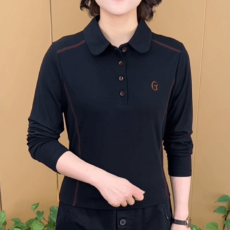 批发(精梳棉95棉5氨纶)女士日常洋气时髦POLO衫上衣秋季百搭减龄长袖