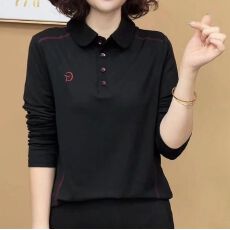 批发(精梳棉95棉5氨纶)女士秋季百搭减龄长袖日常洋气时髦Polo衫上衣
