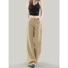 批发美式卡其色微喇牛仔裤女2025春<b class='q'>夏</b>新款高腰显瘦辣妹百搭不贴腿长裤