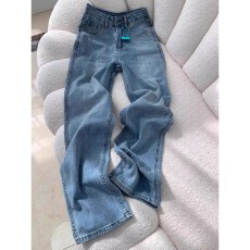 批发大码加绒加厚牛仔裤女冬季2025年新款胖mm宽松显瘦高腰直筒阔腿裤