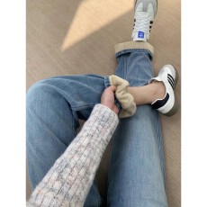 批发大码加绒加厚牛仔裤女冬季2025年新款胖mm宽松显瘦高腰直筒阔腿裤