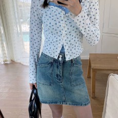 批发美式复古牛仔短裙女夏季高腰小个子众设计感辣妹a字半身裙